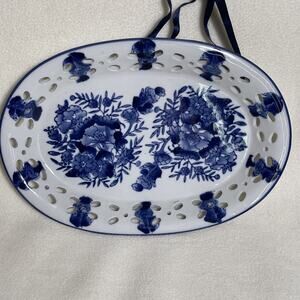 Blue & White Oval Dish Ceramic Wall Decor Fruit Bowl Decorative Plate Platter